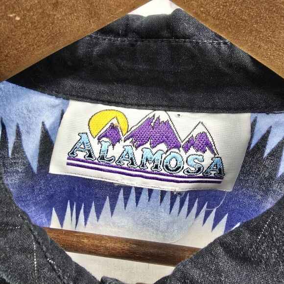 Alamosa Western Shirt Womens Large Black Blue Red Button Up Aztec Southwest - Picture 3 of 14